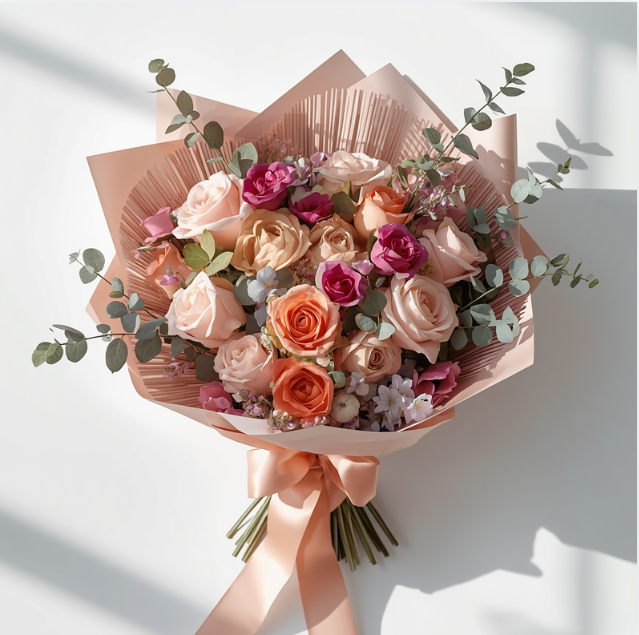 Golden Peach Wrapped Bouquet