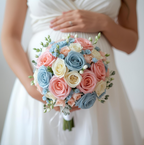 Baby shower flowers pink blue and neutral bouquet for new baby celebration