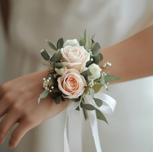 Wrist corsage with fresh flowers for prom homecoming and weddings