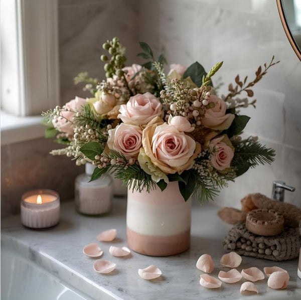 Spa gift set with flowers and bath products for relaxation