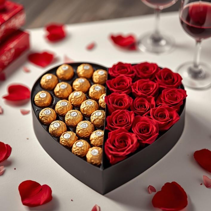 Heart Shaped Luxe Box - Romantic Flowers & Chocolate Gift