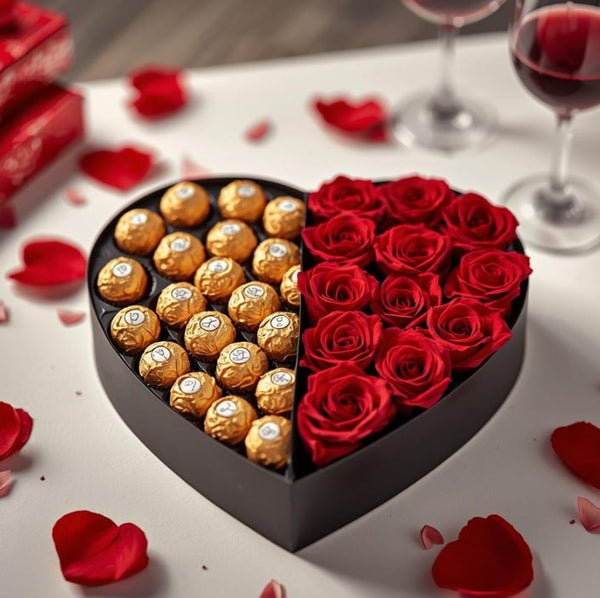 Heart Shaped Luxe Box - Romantic Flowers & Chocolate Gift