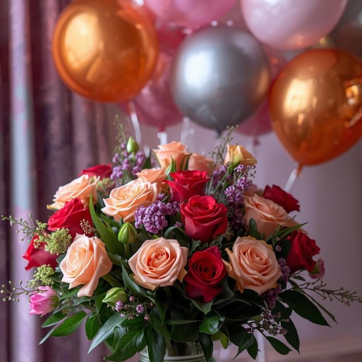 Birthday Blooms, Rich and Moody - Flowers & Cake Pops Gift Set