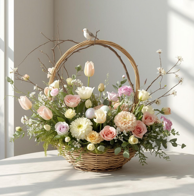 Basket of Blooms – Elegant Easter & Spring Floral Arrangement