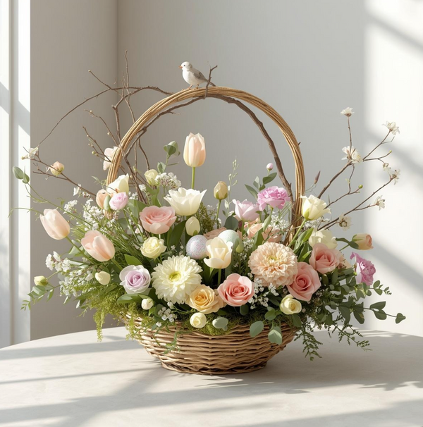 Basket of Blooms – Elegant Easter & Spring Floral Arrangement