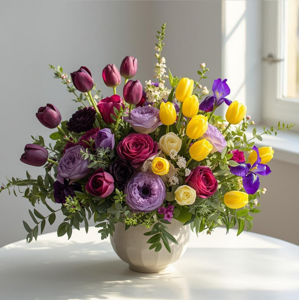 Sun & Shade Bouquet - Vibrant Yellow and Purple Flower Arrangement Delivered
