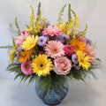 Thinking of you flowers with yellow pink and purple blooms cheerful bouquet