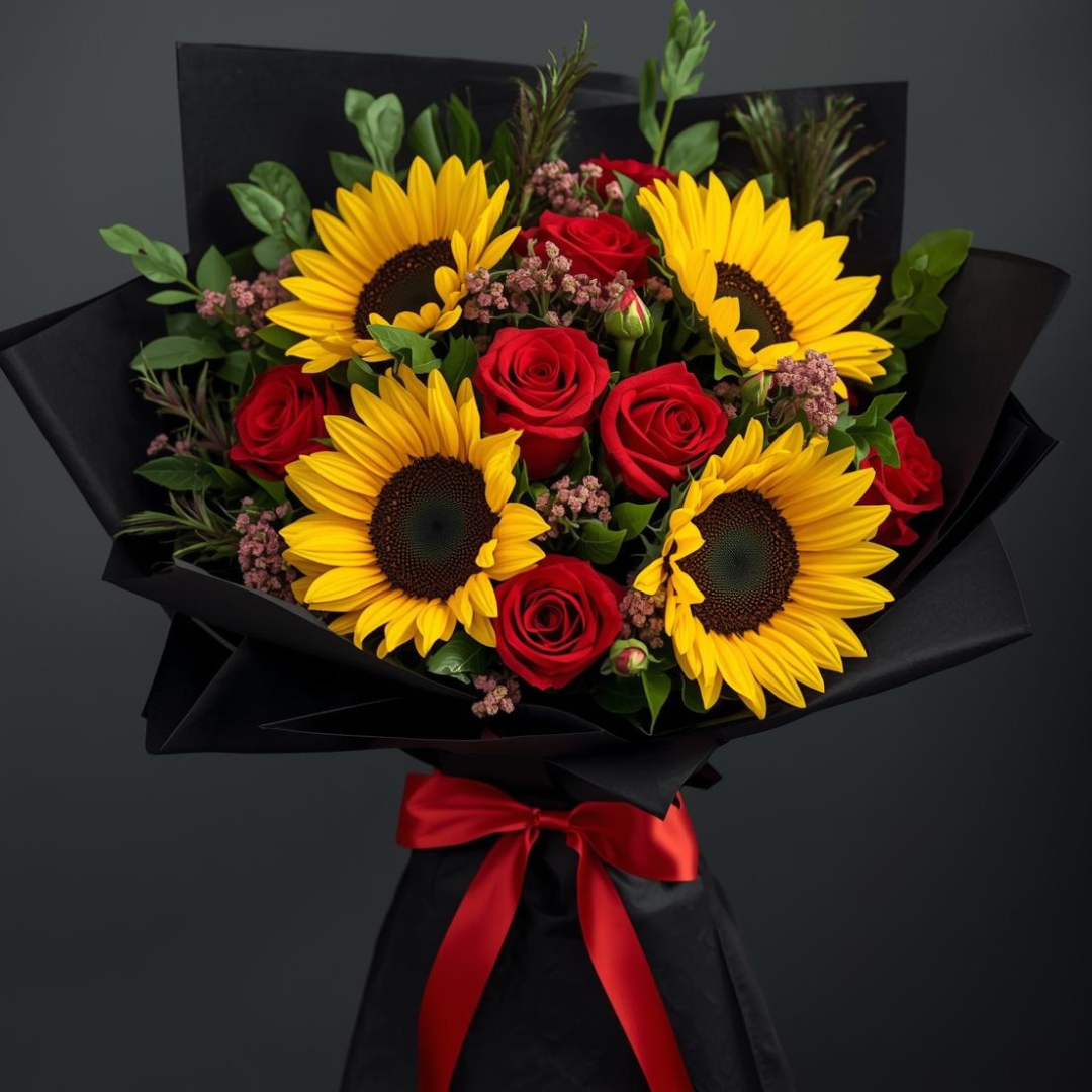 Sun-Kissed Roses & Sunflowers - Wrapped Bouquet
