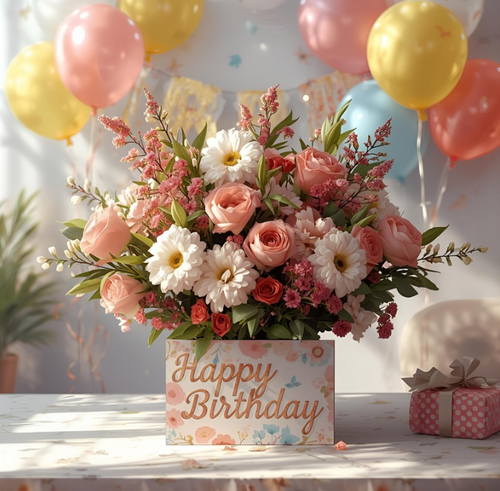 Birthday bloom box fresh flowers in gift box happy birthday arrangement